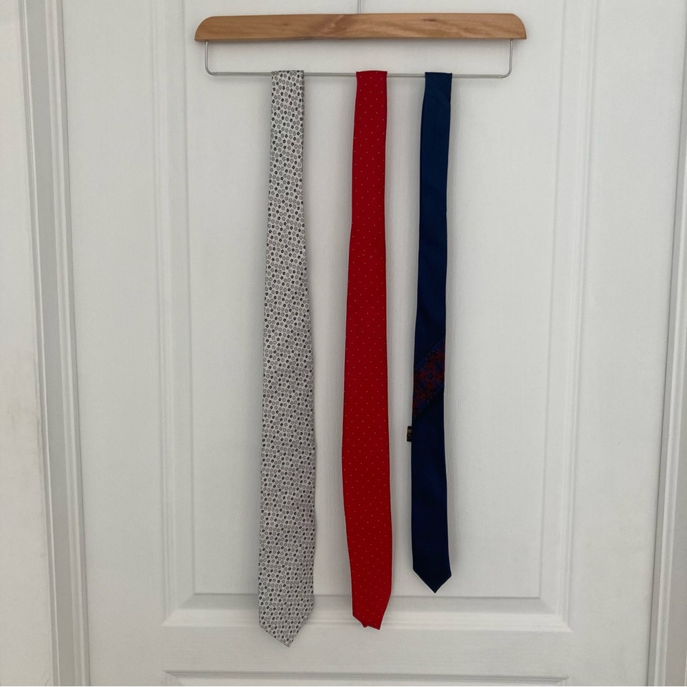 Multiple Men's Tie Set of 3 Red Blue Floral Vintage Retro Look Style Outfit